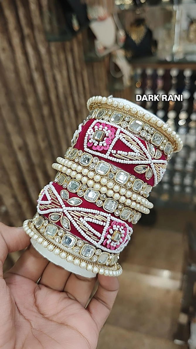 Designet Chandni Moti Kundan Stone Bangles Set Wholesale Shop In Surat
